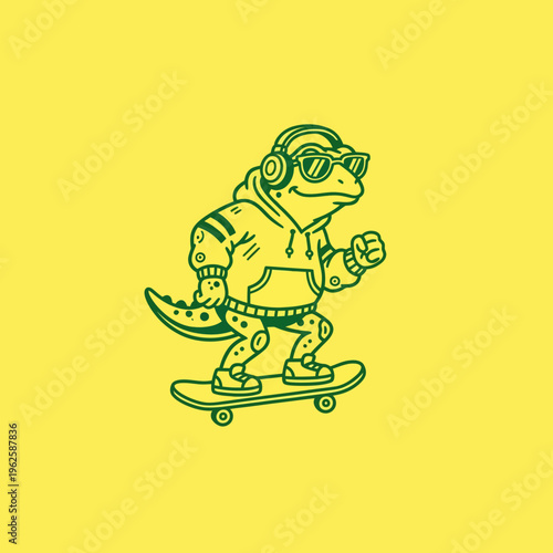 T Rex Wearing Sunglasses Skateboarding.