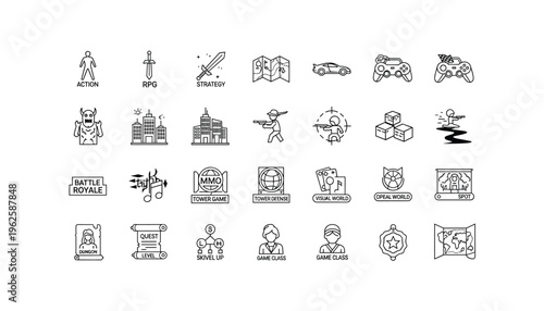 Collection of gaming icons for strategy and action games