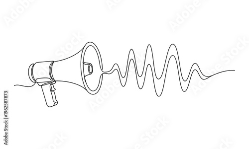 Megaphone With Sound Wave Continuous Line Art Marketing Announcement Communication Vector Illustration