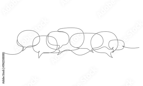 Speech Bubble Set Continuous Line Art Communication Chat Dialogue Minimal Vector Illustration
