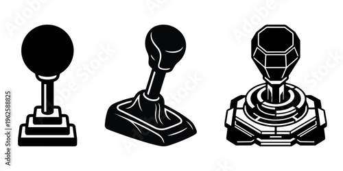 Set of Black and White Manual Gear Shifter and Transmission Vector Icons 