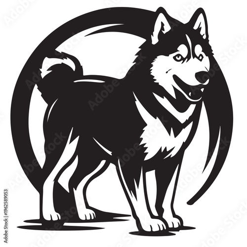 Simple vector cartooned Siberian Husky dog character ready to print