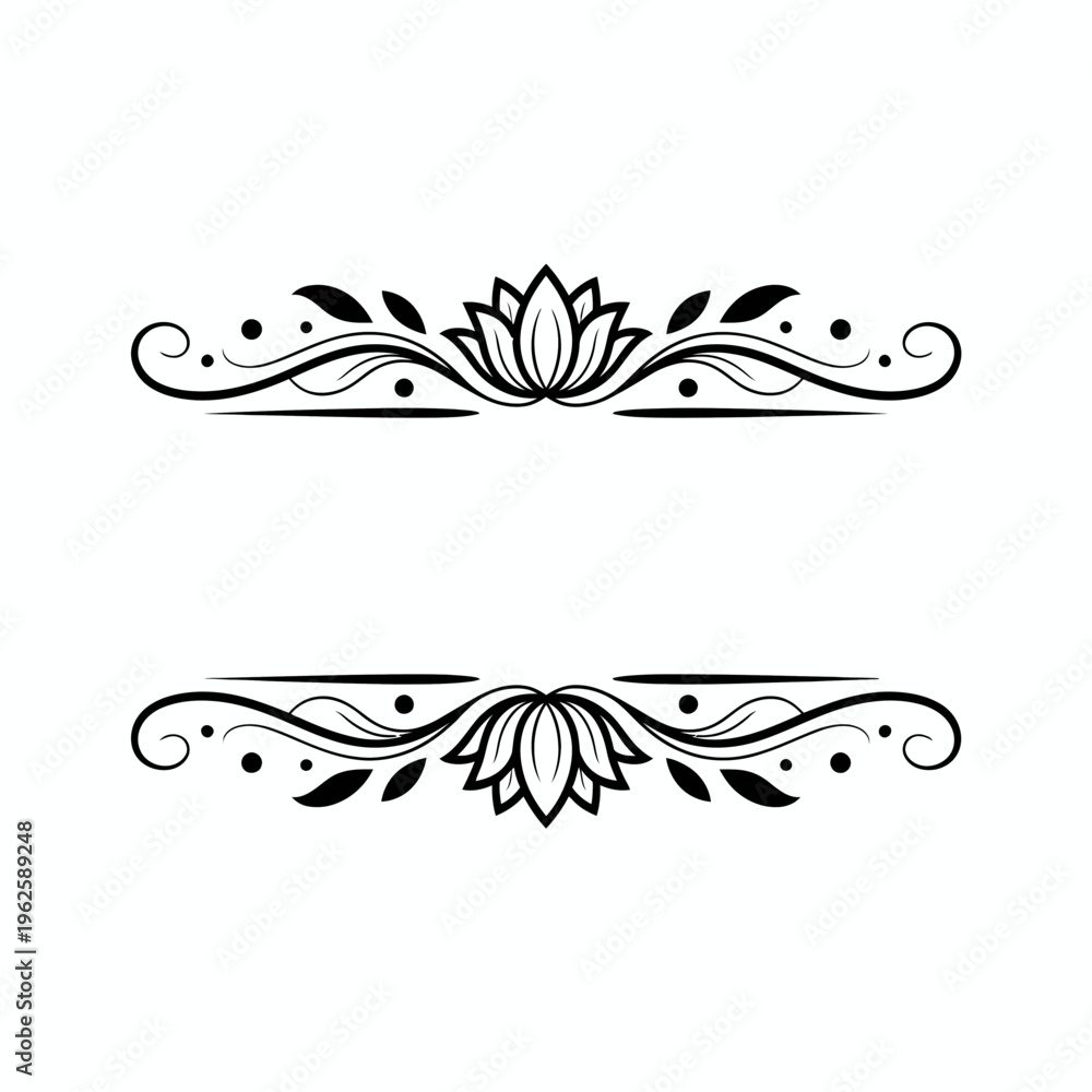 Fototapeta premium An black swirl pattern forms a decorative divider, featuring floral motifs and delicate curls