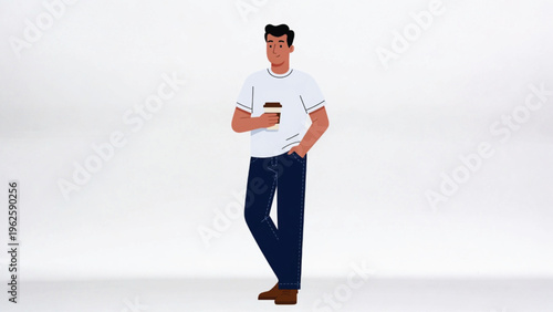 Business A man in casual clothes is holding a cup of coffee slowly Vector