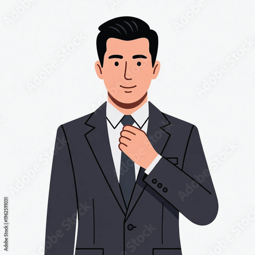 Business A man in a suit adjusting his tie with a smile Vector