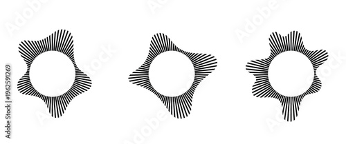 Radial wave sound lines. Circular frame. Sound circle ring. Wavy round frame. Radial sun rays symbol. Wavy geometric silhouette. Abstract design element. eps 10