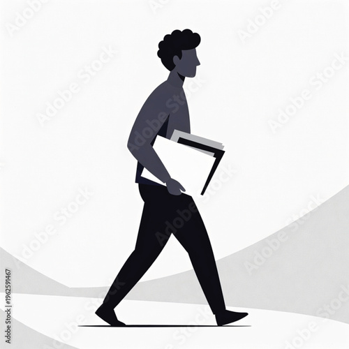 Business A man walking and carrying a stack of papers in his hand Vector