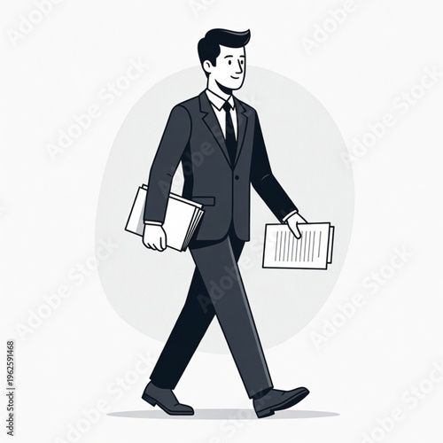 Business A man in a business suit carrying papers in his hands daily Vector