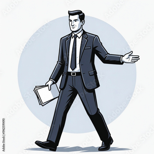 Business A man in a suit holding papers and gesturing with one hand Vector