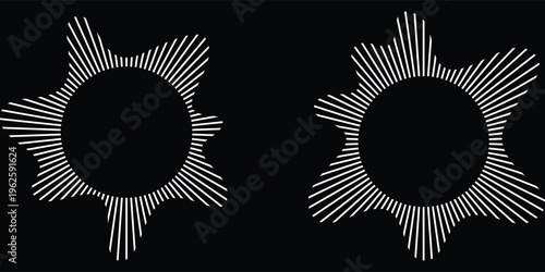 Radial wave sound lines. Circular frame. Sound circle ring. Wavy round frame. Radial sun rays symbol. Wavy geometric silhouette. Abstract design element. eps 10