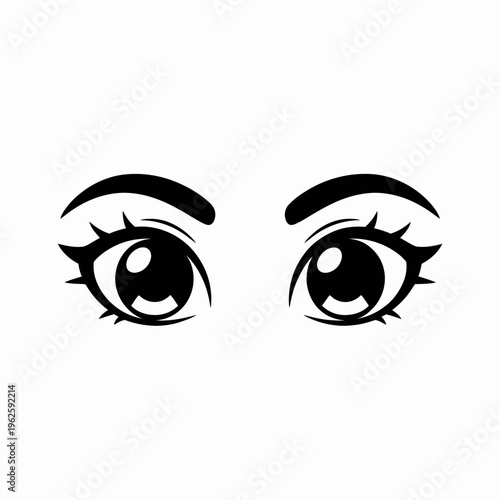 Two large, expressive anime-style eyes The black outlines and defined lashes capture the cartoon aesthetic.