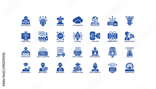 Collection of modern digital technology icons for business