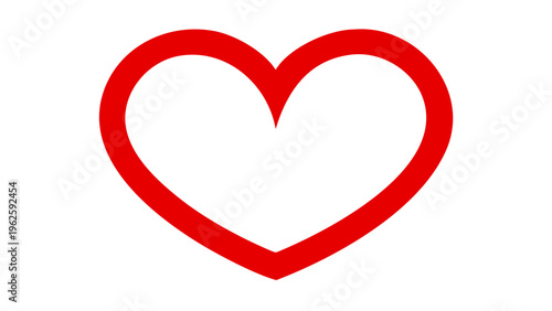 Red heart outline symbol centered on white background in studio lighting