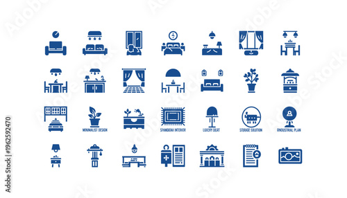 Modern home decor and furniture icons set