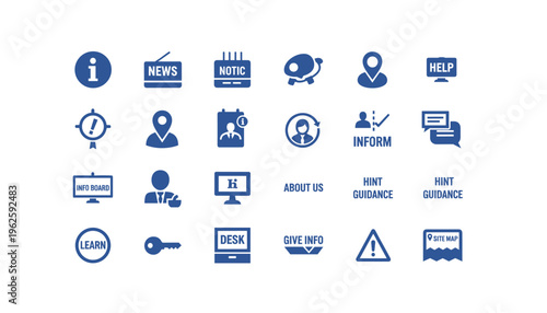 Collection of modern website interface icons for user guidance and information