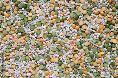 An top view abstracted image of a variety of dried vegetables used to make homemade vegetable soup from scratch. 
