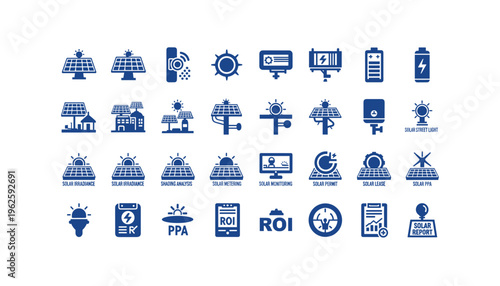 Solar energy icons for sustainable power solutions