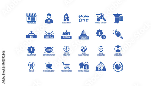 E-commerce icons for marketplace and business operations