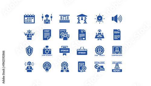 Collection of modern event planning and management icons