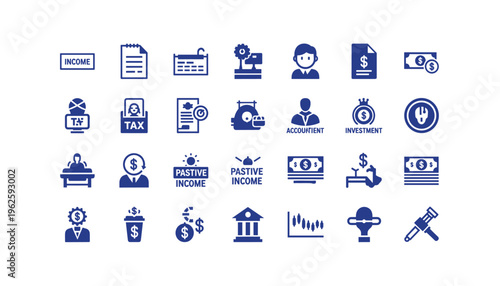 Collection of financial icons for business and investment concepts