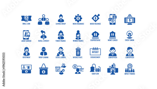 Financial icons for microfinance and banking concepts