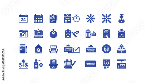 Collection of modern productivity icons for business and daily organization