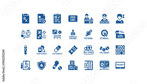Pharmacy icons set for medical and healthcare design