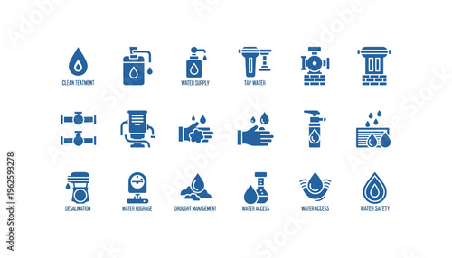 Water management and conservation icons for business and environmental use