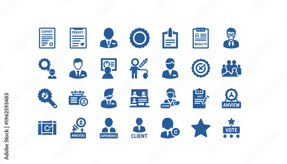 Obraz premium Business icons for analysis, survey, and review processes