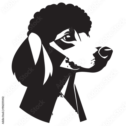 Vector portrait of a poodle dog head profile in black and white