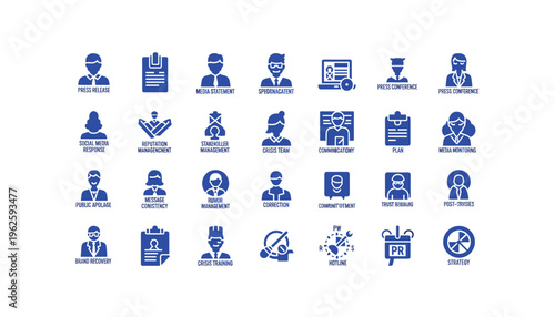 Crisis management icons set for business professionals