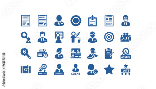 Business icons for analysis, survey, and review processes