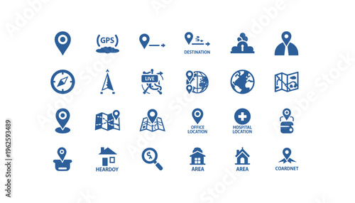 Collection of modern navigation and location icons for business use
