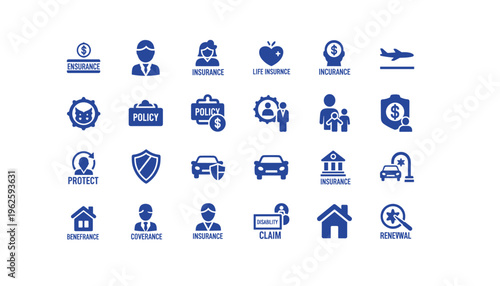 Insurance icons for business and personal protection