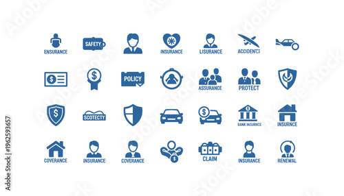 Insurance icons set for business and protection needs