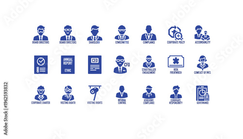 Corporate governance icons for business and finance concepts