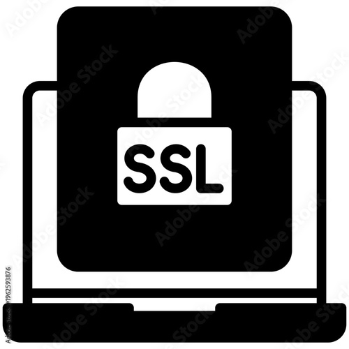 Certificate Lock Glyph Icon, Mini Illustration For Modern Concept, Ui, Ux Web And App Development. Related To Cyber Security, Data Protection.