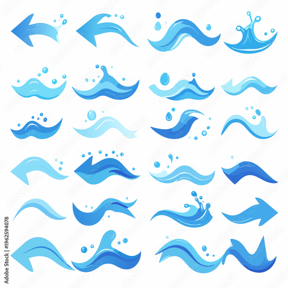 Fototapeta premium set of bkue arrow showing water splash vector,isolated on white