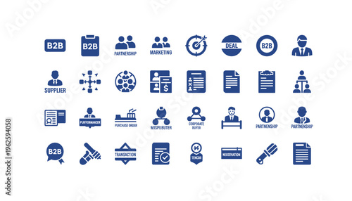 Collection of blue business icons for corporate use