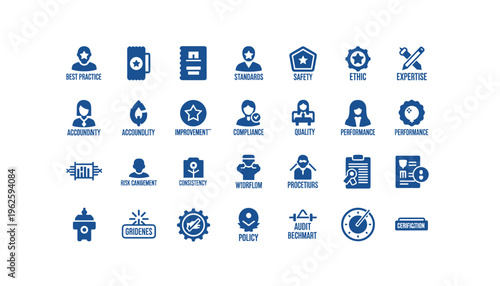 Business icons for best practice and compliance