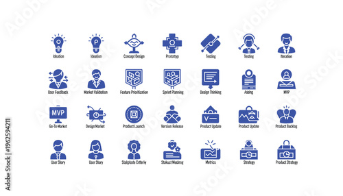 Product development process icons for business strategy and innovation