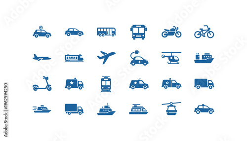Various transportation icons for modern travel and logistics solutions