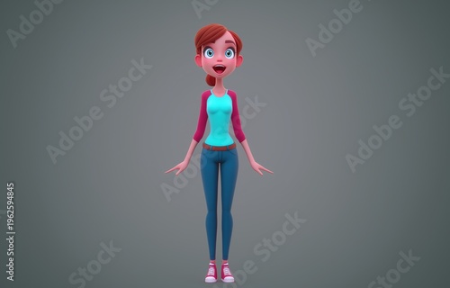 Little girl with big eyes and open mouth surprises with joy in a modern setting