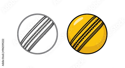 Cricket ball illustration - colored and outline versions