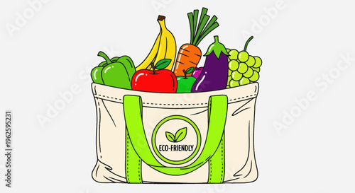 Eco-Friendly Tote Bag Filled with Fresh Fruits and Vegetables, Healthy Lifestyle
