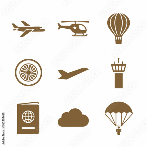 Air Travel Transportation Icons Set.