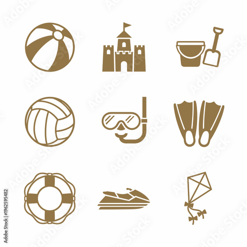 Beach Vacation Summer Fun Icons Set.
