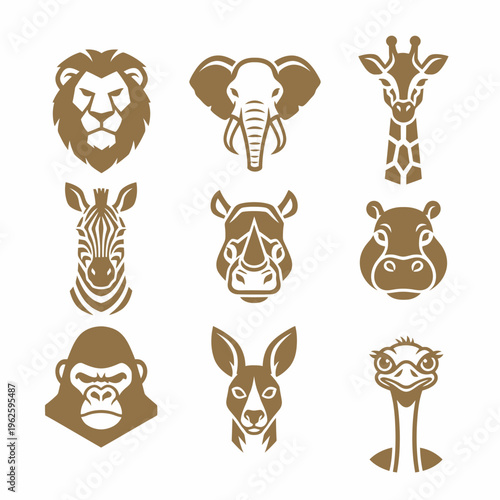 Brown animal heads in rows.