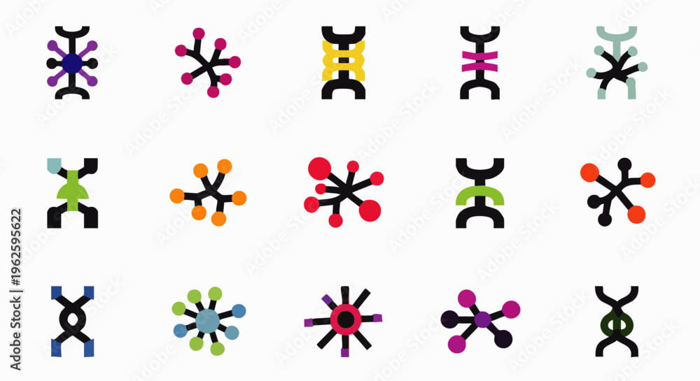 Fototapeta premium Abstract DNA Molecules Icons Set - Science and Technology Symbols
