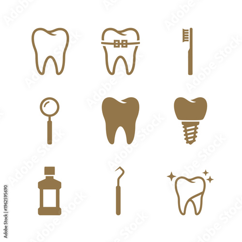 Dental icons for oral health care.